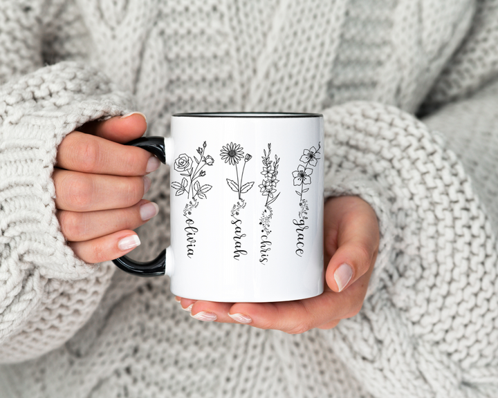 Birth Month floral black design mug