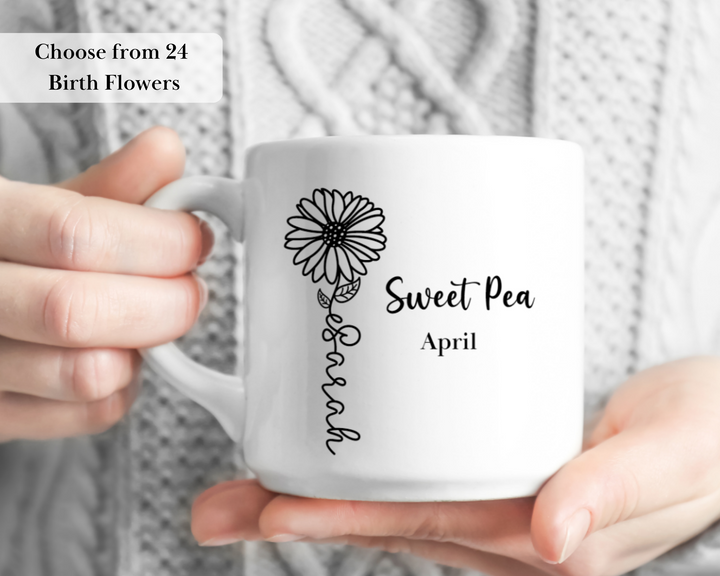 Personalized Name Birth Flower Mug