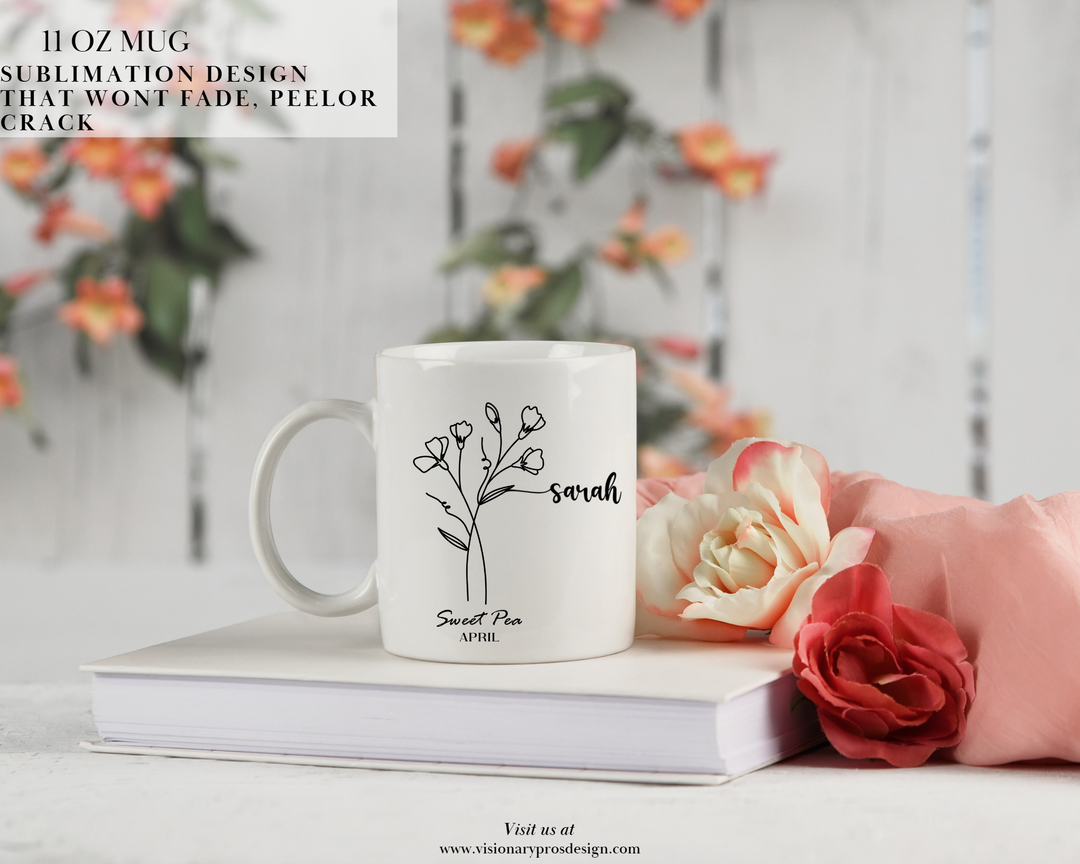 Personalized Name Birth Flower Mug